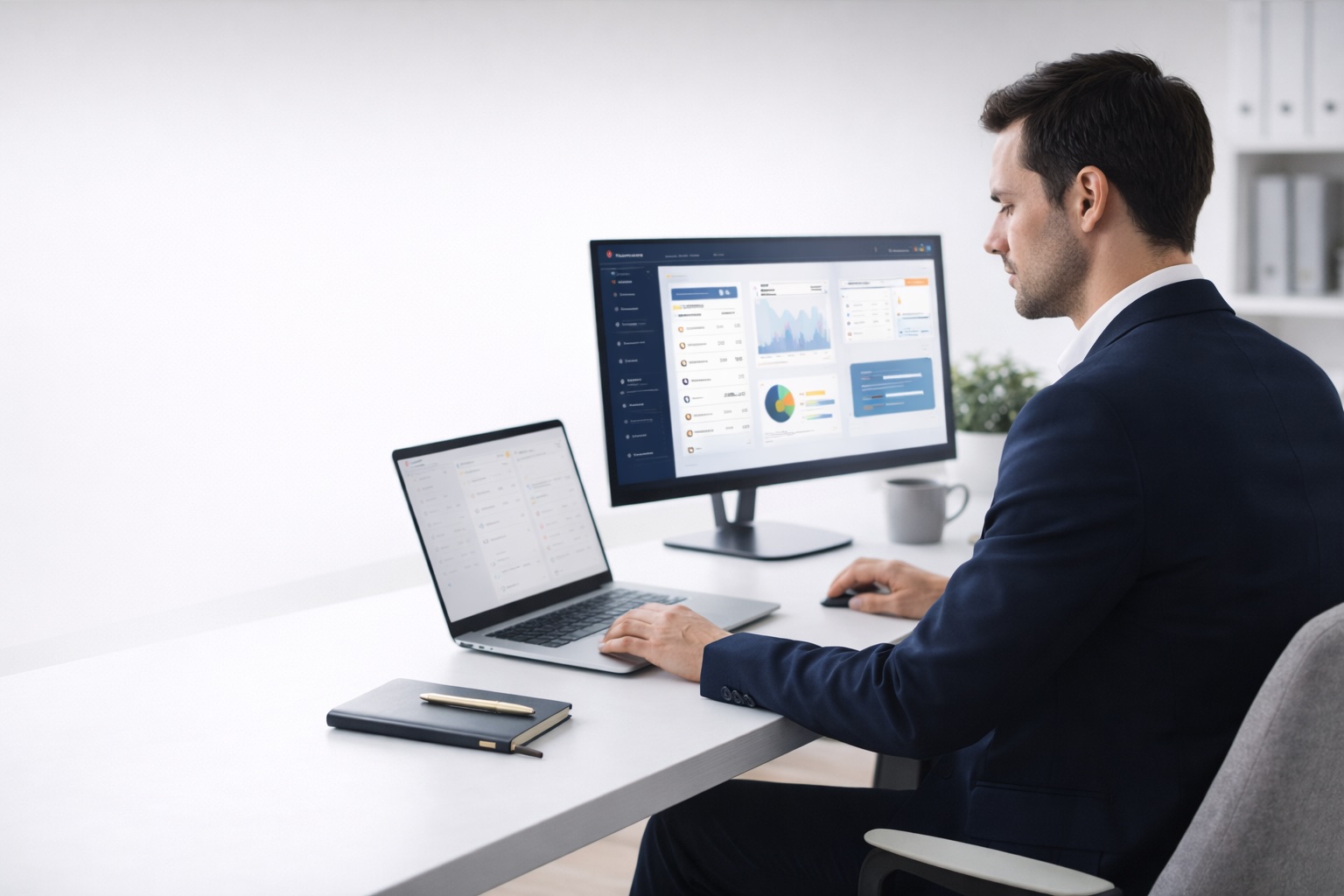 IT-Administrator überwacht Managed IT Service Dashboard